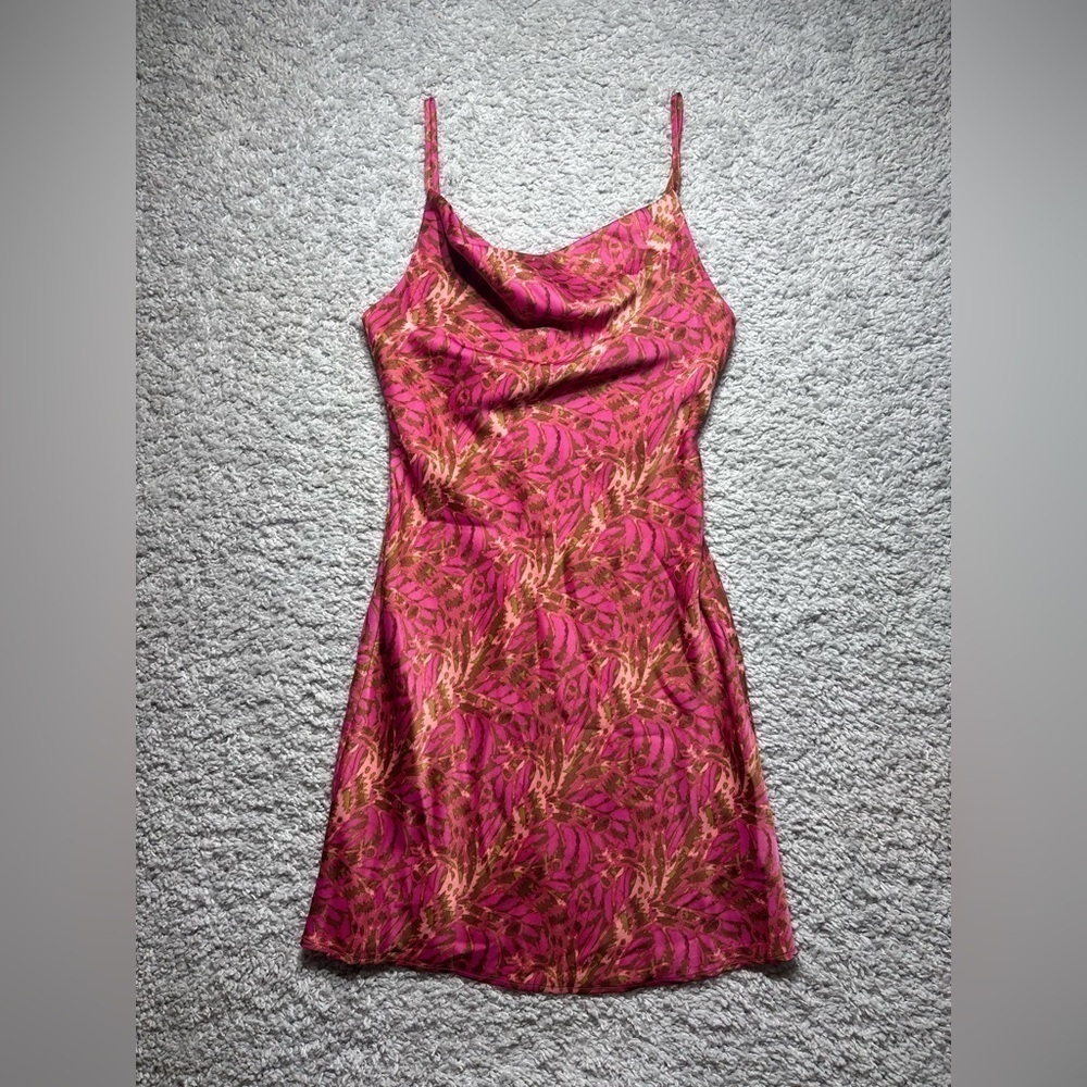 Urban Outfitters Dress Womens Extra Small Mini Thin Straps Cowl Neck Zip Up PINK